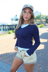 Marthie Layered Knit V Neck Top