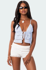Candy Cotton Tie Front Tank Top