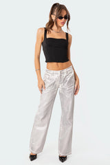 Jolene Metallic Low Rise Wide Leg Jeans