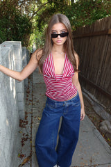 Striped Cowl Neck Halter Top