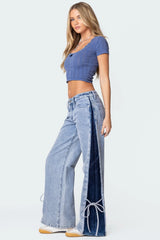 Contrast Split Washed Low Rise Bootcut Jeans