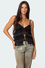 Lacey Split Front Ruffle Tank Top
