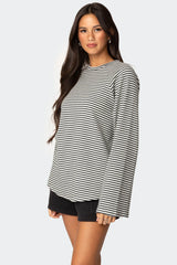 Stripey Oversized Bell Sleeve Top
