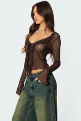 Sheer Mesh Ruffled Top