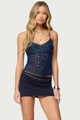 Azelia Beaded Sheer Mesh Top
