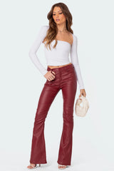 Luna Faux Leather Mid Rise Flared Jeans