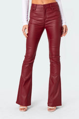Luna Faux Leather Mid Rise Flared Jeans