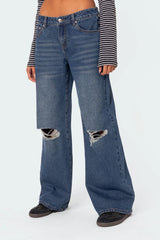Debbie Distressed Low Rise Baggy Jeans