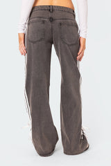 Ribbon Washed Low Rise Baggy Jeans