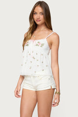 Embroidered Layered Mesh Babydoll Top