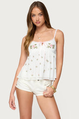 Embroidered Layered Mesh Babydoll Top
