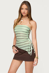 Sari Striped Strapless Asymmetric Top