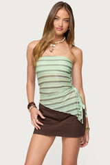 Sari Striped Strapless Asymmetric Top