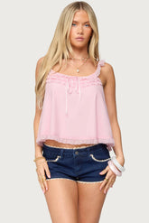 Ruffle Mesh Babydoll Tank Top
