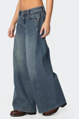 Hilla Side Split Low Rise Baggy Jeans
