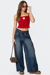 Gwen Leopard Detail Low Rise Baggy Jeans