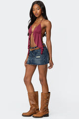 Calla Split Front Backless Halter Top