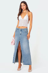 Embroidered Open Back Top