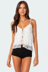 Lacey Split Front Ruffle Tank Top