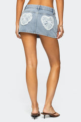 Lace Hearts Denim Mini Skirt