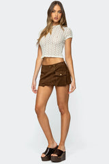 Asymmetric Studded Faux Suede Mini Skort