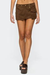 Asymmetric Studded Faux Suede Mini Skort
