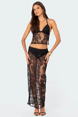 Bess Open Back Sheer Lace Top