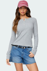 Helaine Waffle Henley T Shirt