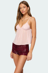 Dotted Chiffon Babydoll Tank Top