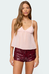 Dotted Chiffon Babydoll Tank Top