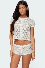 Elisa Open Knit Button Up Top