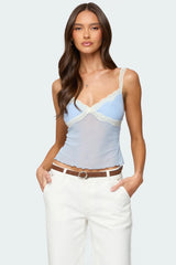 Contrast Lacey Mesh Tank Top
