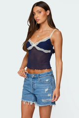 Contrast Lacey Mesh Tank Top