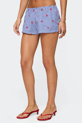 Cherry Embroidered Gingham Boxer Shorts