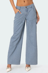 Striped Low Rise Baggy Carpenter Jeans