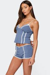 Eliane Contrast Lacey Tank Top