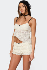 Este Asymmetric Textured Lace Top