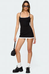 Contrast Layered Look Halter Mini Dress