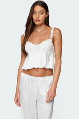 Izabella Lacey Satin Effect Ruffle Top