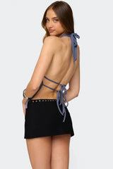 Nikole Split Front Backless Halter Top