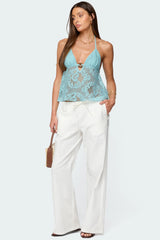 Sheer Crochet Babydoll Halter Top