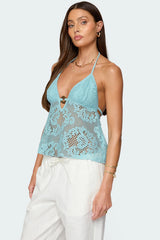 Sheer Crochet Babydoll Halter Top