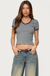 Fawn Striped V Neck T Shirt