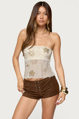 Astra Beaded Sheer Strapless Top