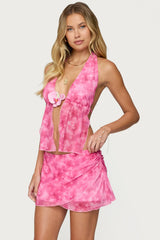 Tiedye Mesh Split Front Backless Top