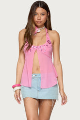 Sequin Chiffon Split Front Top
