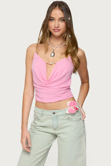 Beaded Deep Cowl Neck Backless Top