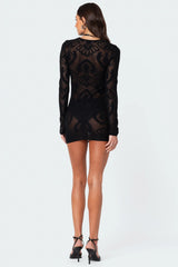 Embroidered Sheer Knit Mini Dress