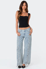 Laced Up Low Rise Baggy Jeans