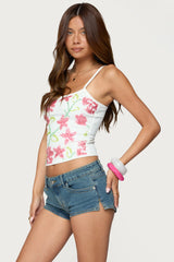Beaded Floral Embroidered Tank Top
